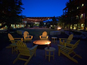 Firepit and outdoor space at night
