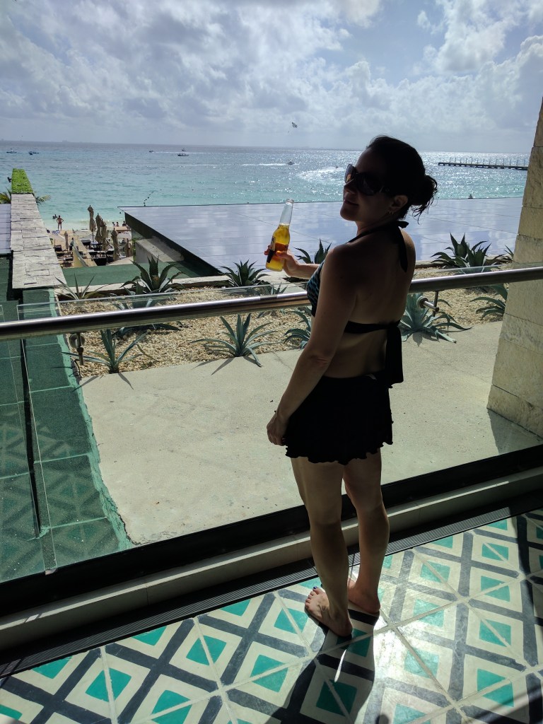 Beer on the balcony in a standard suite at the Grand Hyatt Playa Del Carmen