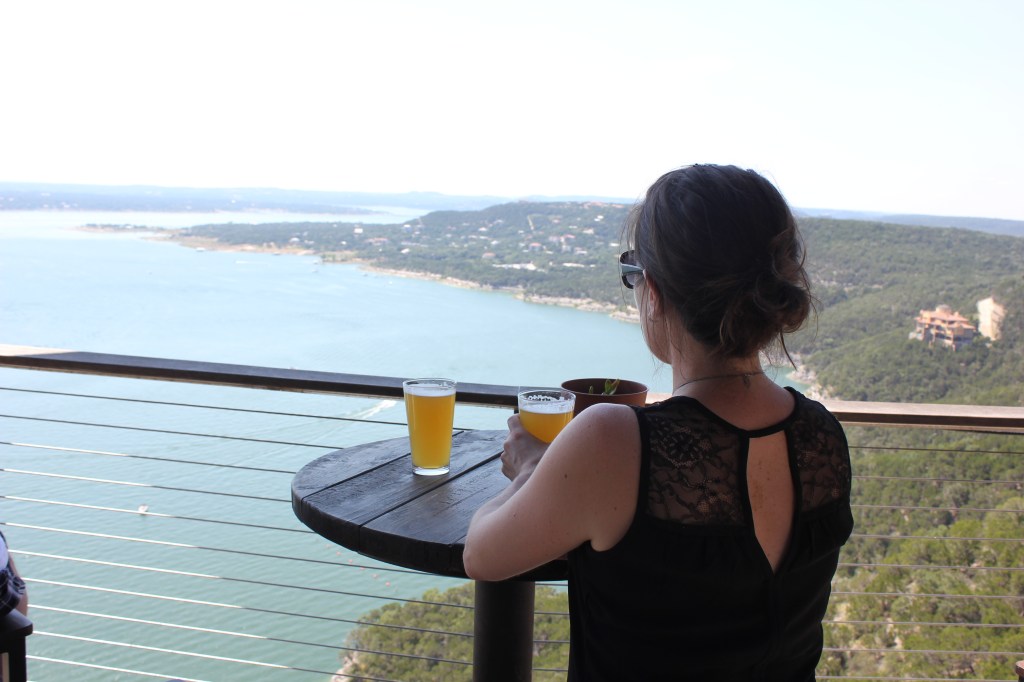 View of Lake Travis at Oasis Texas Brewing