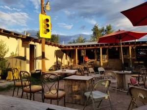Outdoor patio at the Lost Horse Saloon in Marfa
