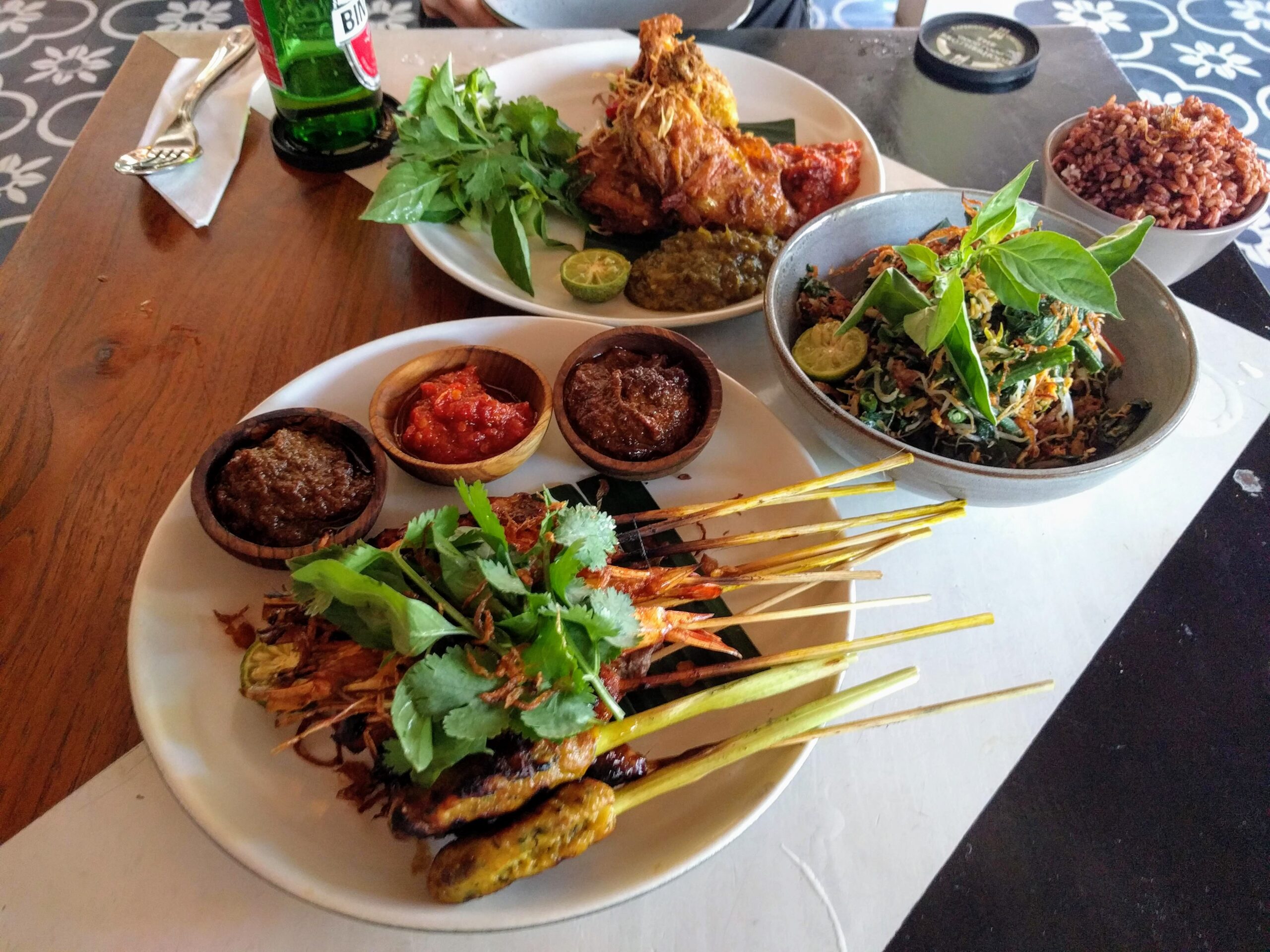 Mixed satays, ayam lalapan, and urap urap at Ulekan