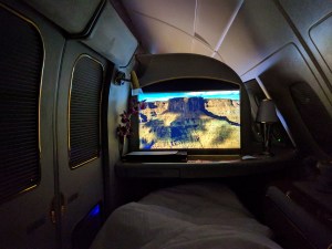 Suite closed up and bed made for sleeping