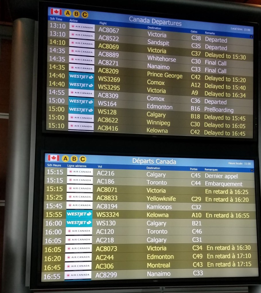 Flight delay board at YVR