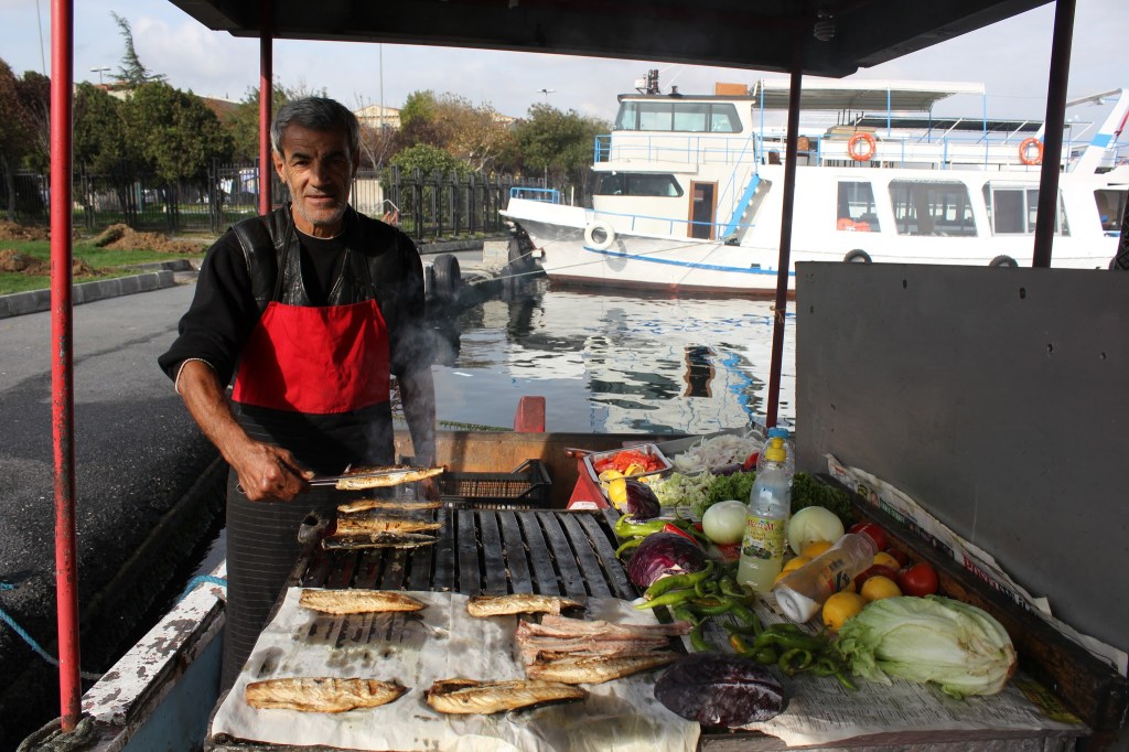 Mercan's Balikcilik: balk ekmek stand on a boat in Istanbul