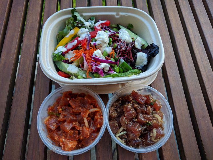 Poke from Da Poke Shack and salad from Island Naturals