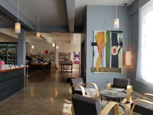 Lobby and bookstore at Hotel Saint George in Marfa