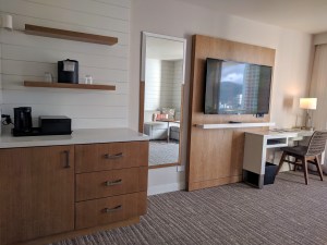 Ocean Front Room at the Waikiki Marriott: the TV and coffee maker area