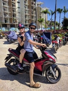 JW Marriott Phu Quoc Resort at Emerald Bay - Max and Jason on the motorbike they rented