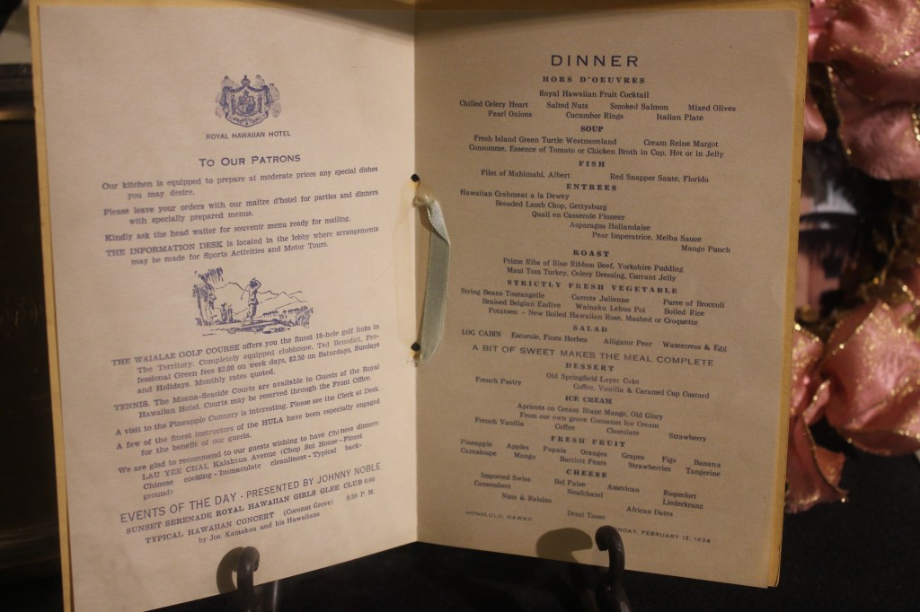 Historic menu at The Royal Hawaiian