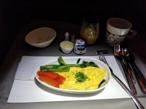Breakfast omelette; one of the better omelettes we've had on a flight