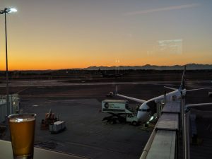Sunset from the Alaska Airlines Lounge in the North Satellite Terminal