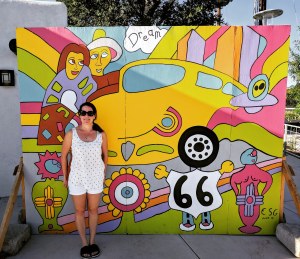Max in front of the El Vado mural in Albuquerque