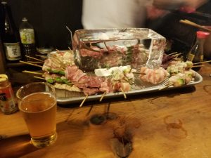 Skewers ready to be cooked at Sasamoto