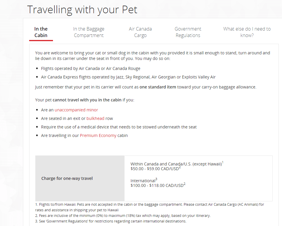 Air Canada's Pet Policy for flying with a dog