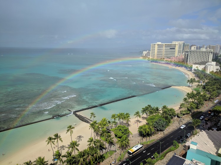 Ocean Front Room at the Waikiki Marriott: view of the double rainbow in the morning