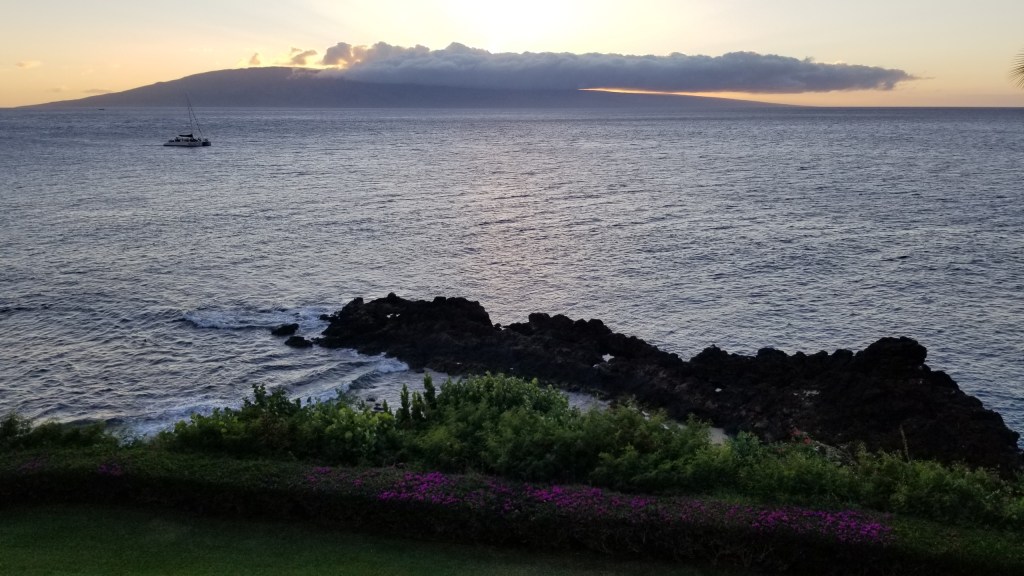 View of the sunset over Lanai from our room