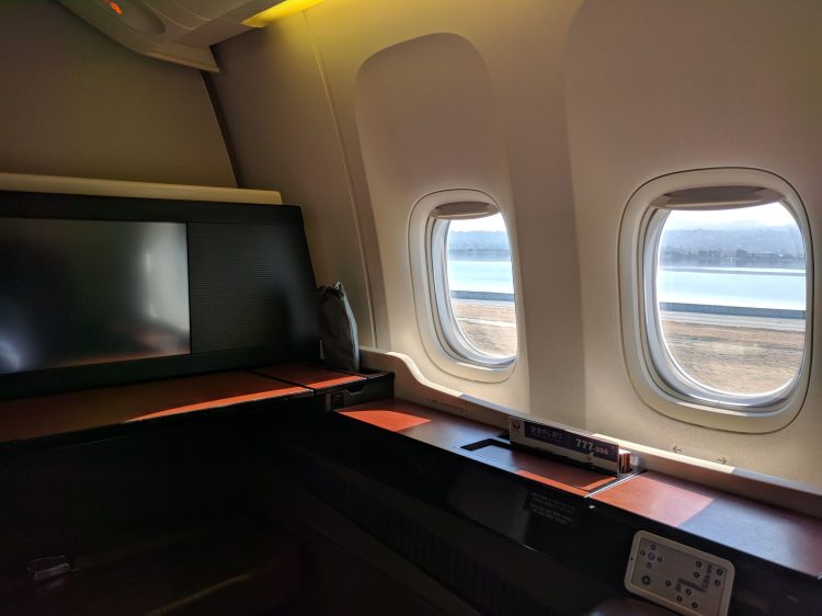 JAL First Class window seat on the 777