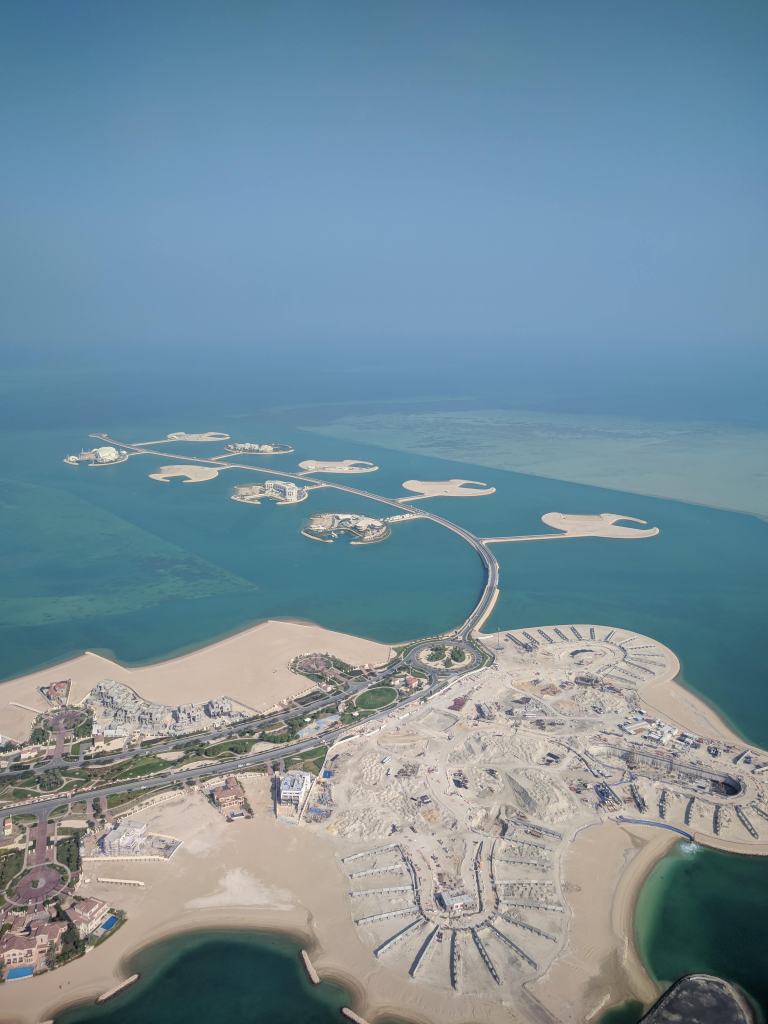 Flying over an island near Doha
