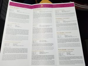 Blurry photo of the wine menu