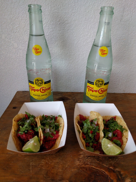 Trompo tacos and Topo Chico