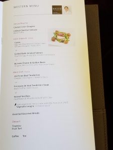 JAL First Class Western Menu