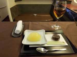 Dessert: La France Pear Jelly and Mogami Koishi with Royal Blue Tea