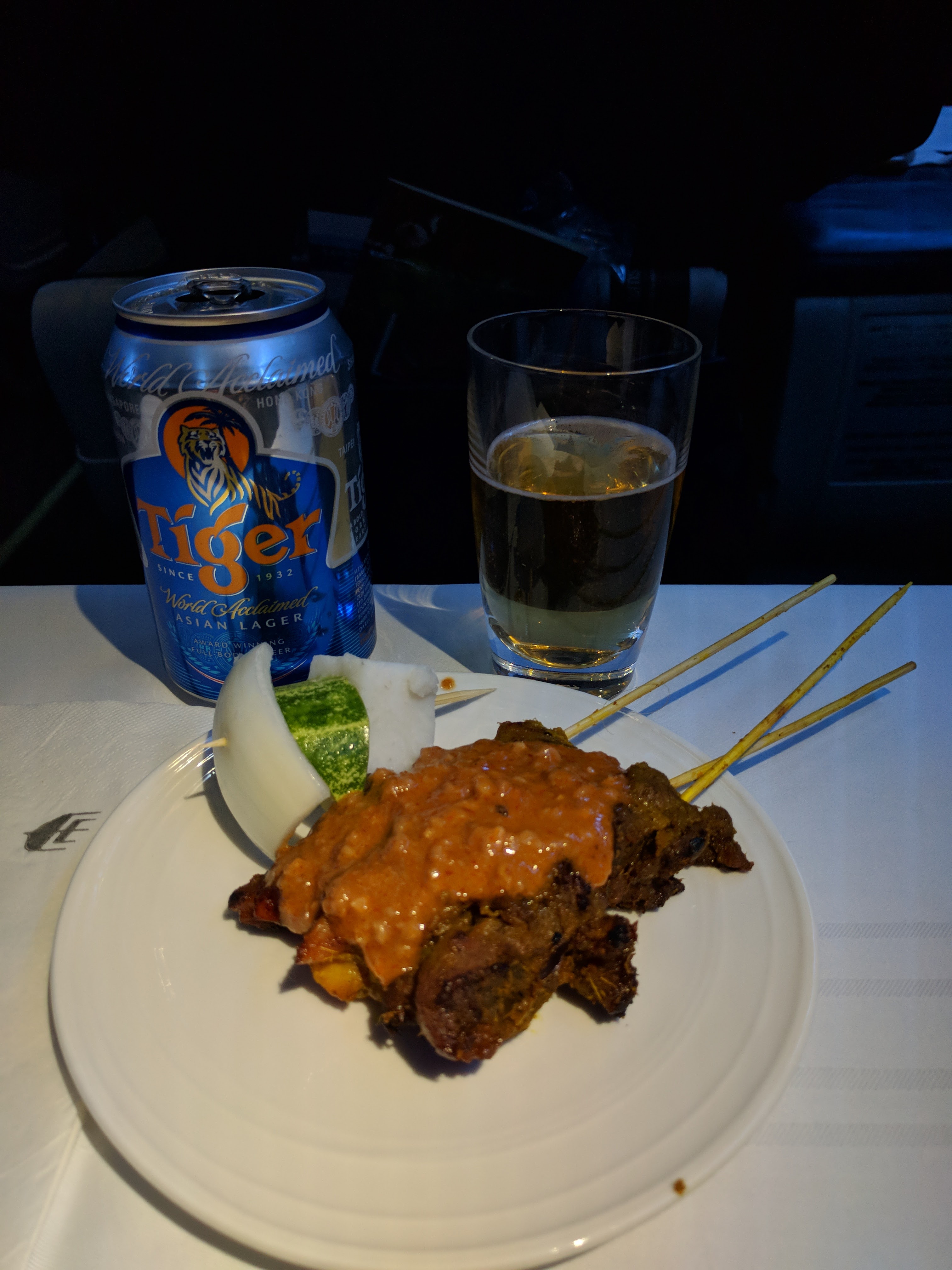 Lamb and beef satays served on Malaysian Airlines between KUL and CMB