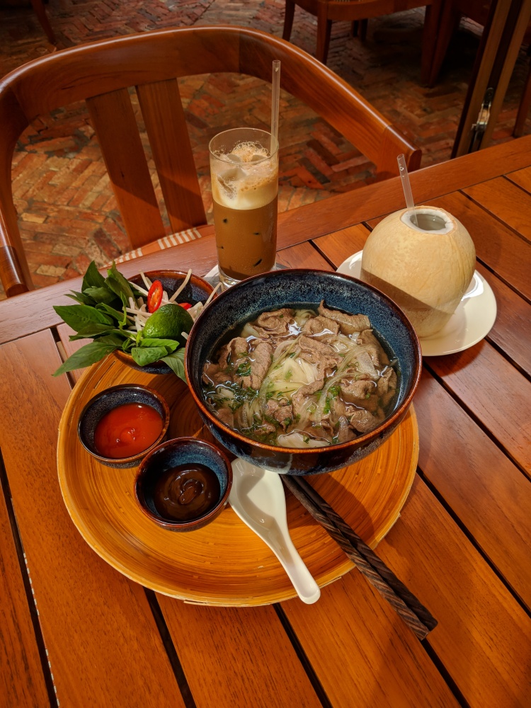 Park Hyatt Saigon Breakfast: pho, cafe sua da, and fresh coconut water