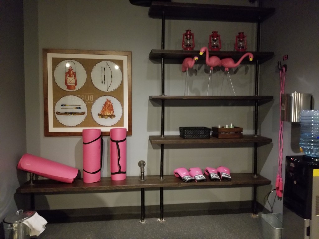 Mats and flamingos in the gym