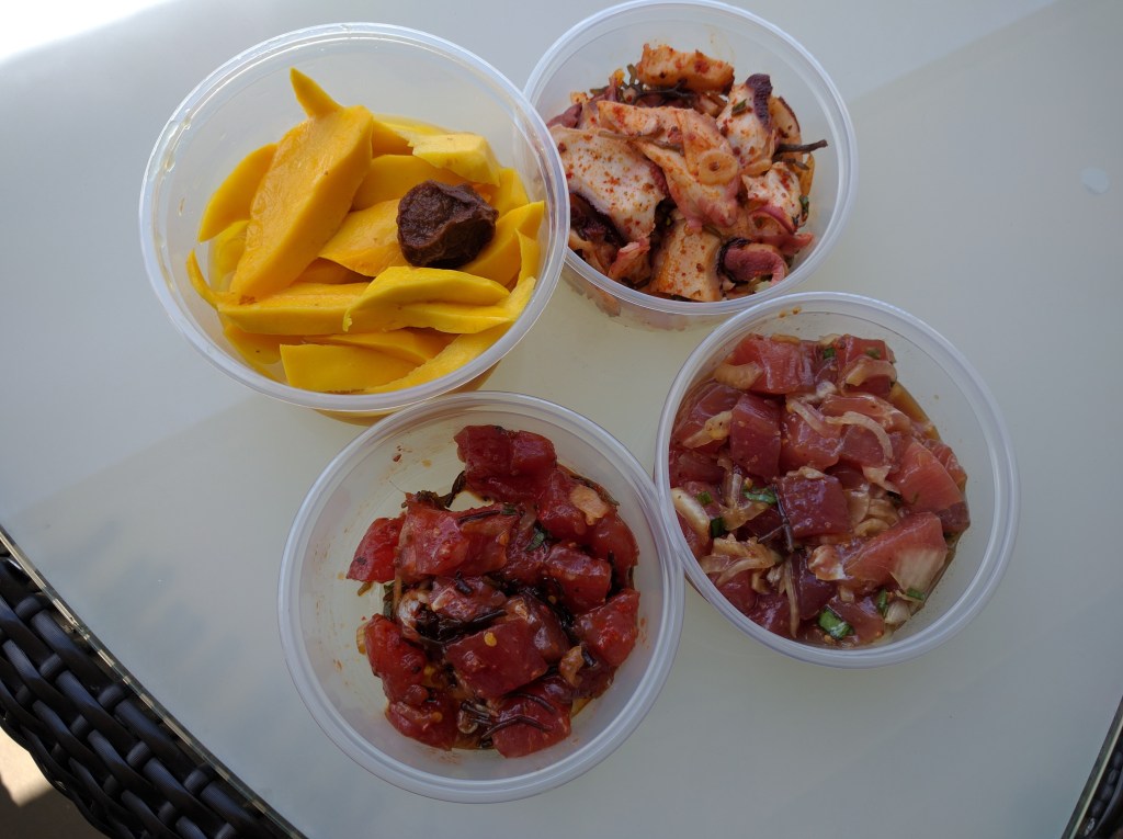 Selection of poke and pickled mango from Ono