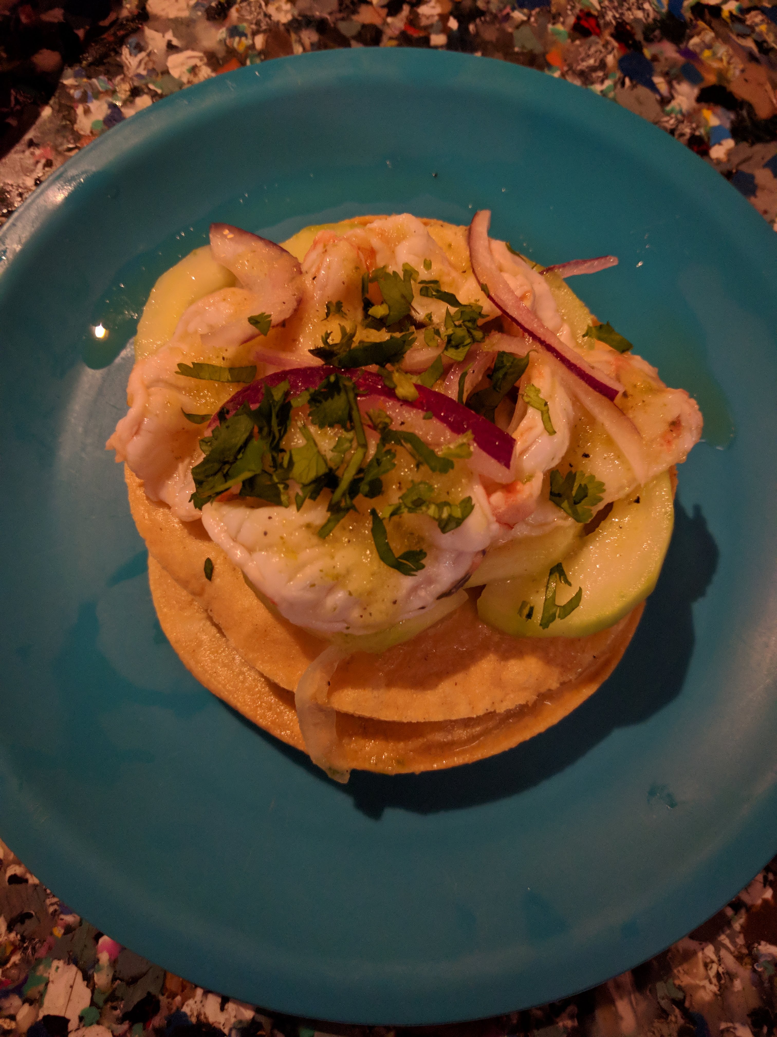 Aguachiles tostada at TaconTenedor in Playa del Carmen