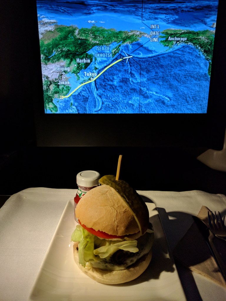 The hamburger served on the "Snacks" menu on Cathay Pacific between HKG and YVR