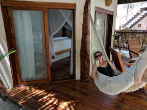 Enjoying the welcome margarita in a hammock