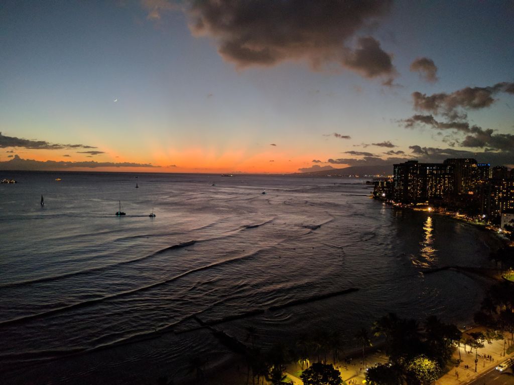 Stunning sunset from our Ocean Front Room at the Waikiki Marriott