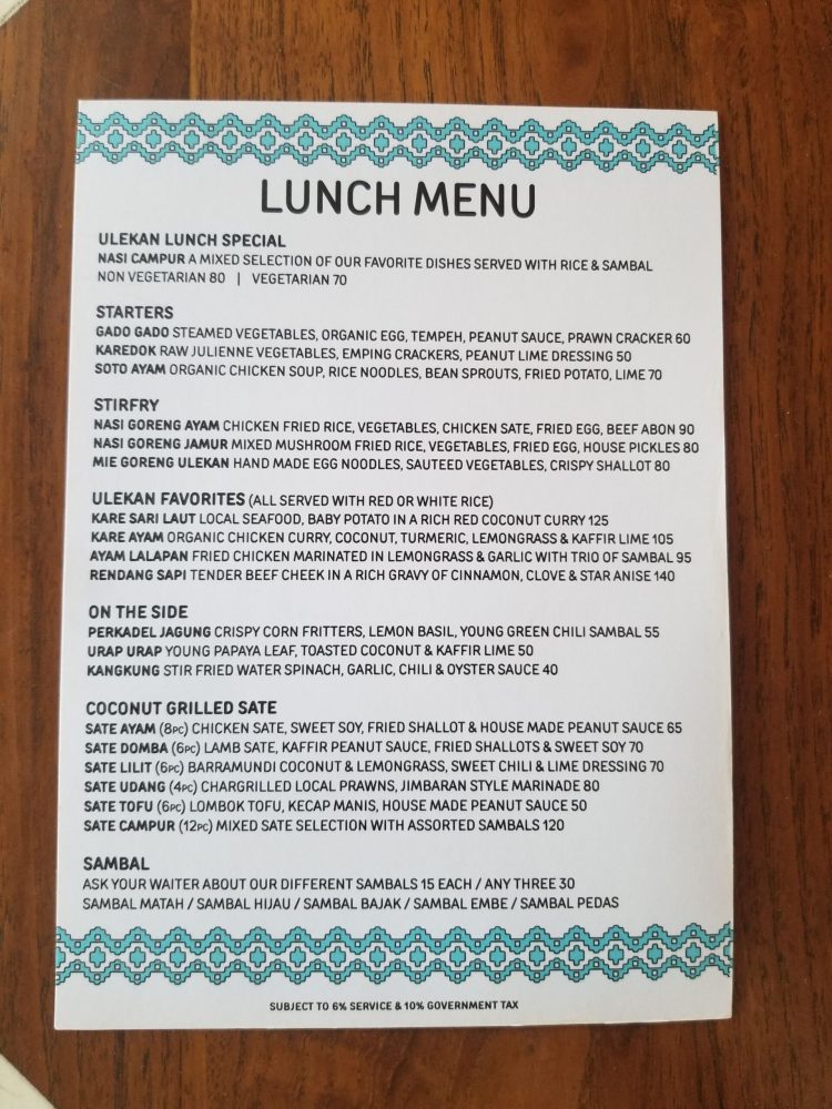 Lunch menu at Ulekan