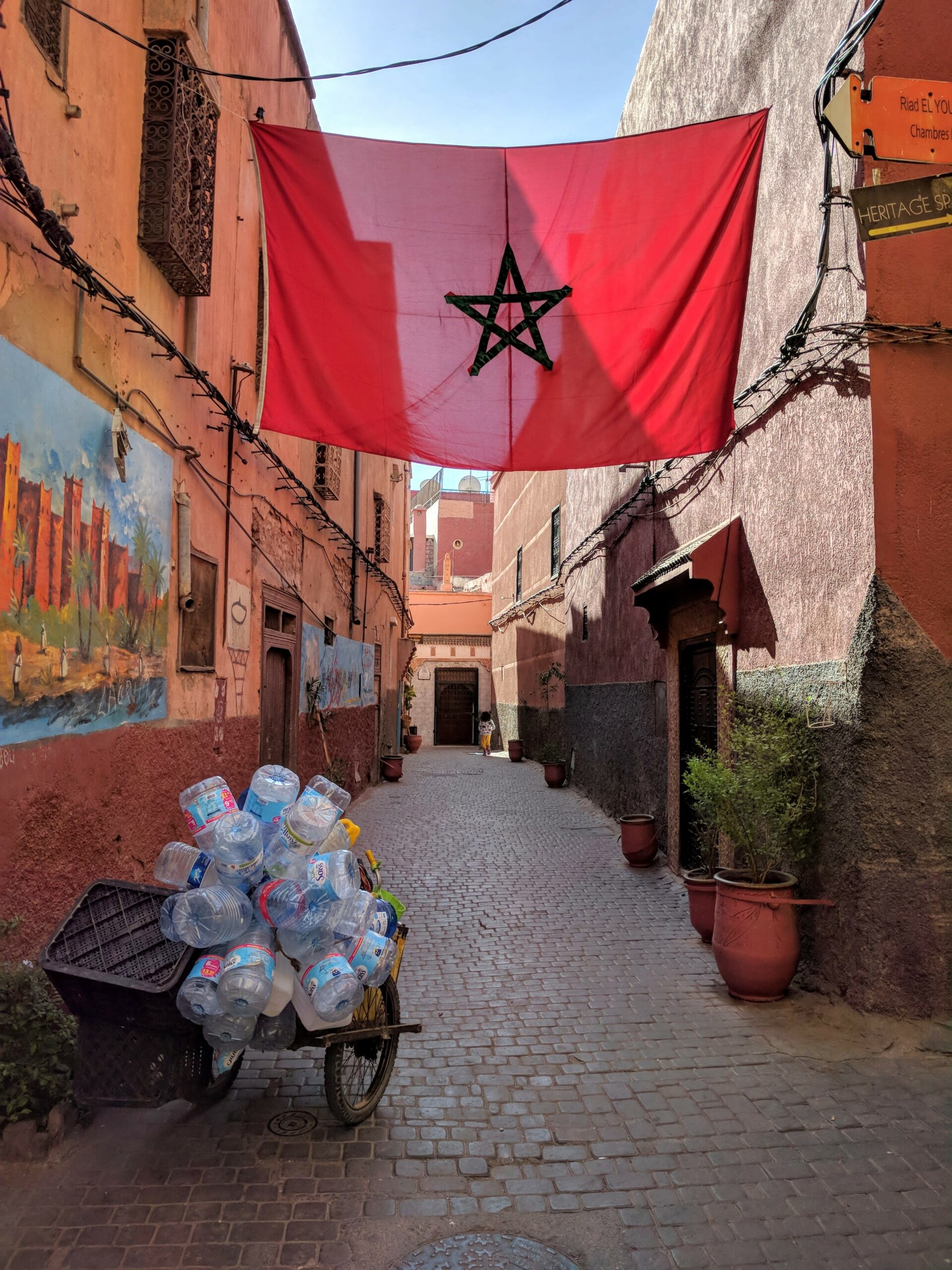 Moroccan flag in a street in the medina