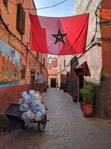 Moroccan flag in a street in the medina