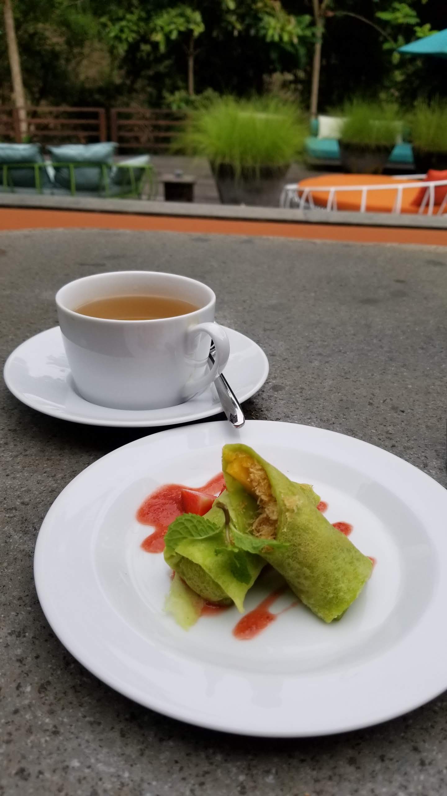 Coconut pandan dessert served at tea time