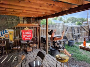 Max on the swing at the Lost Horse Saloon in Marfa