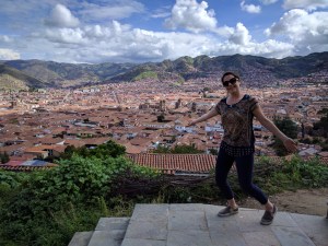 Max celebrating surviving the walk up the stairs