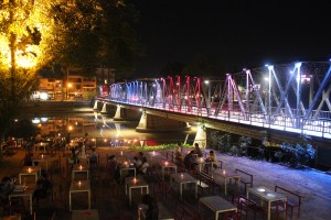 Drinking beers on the top of a bus at Bus Bar by the river in Chiang Mai