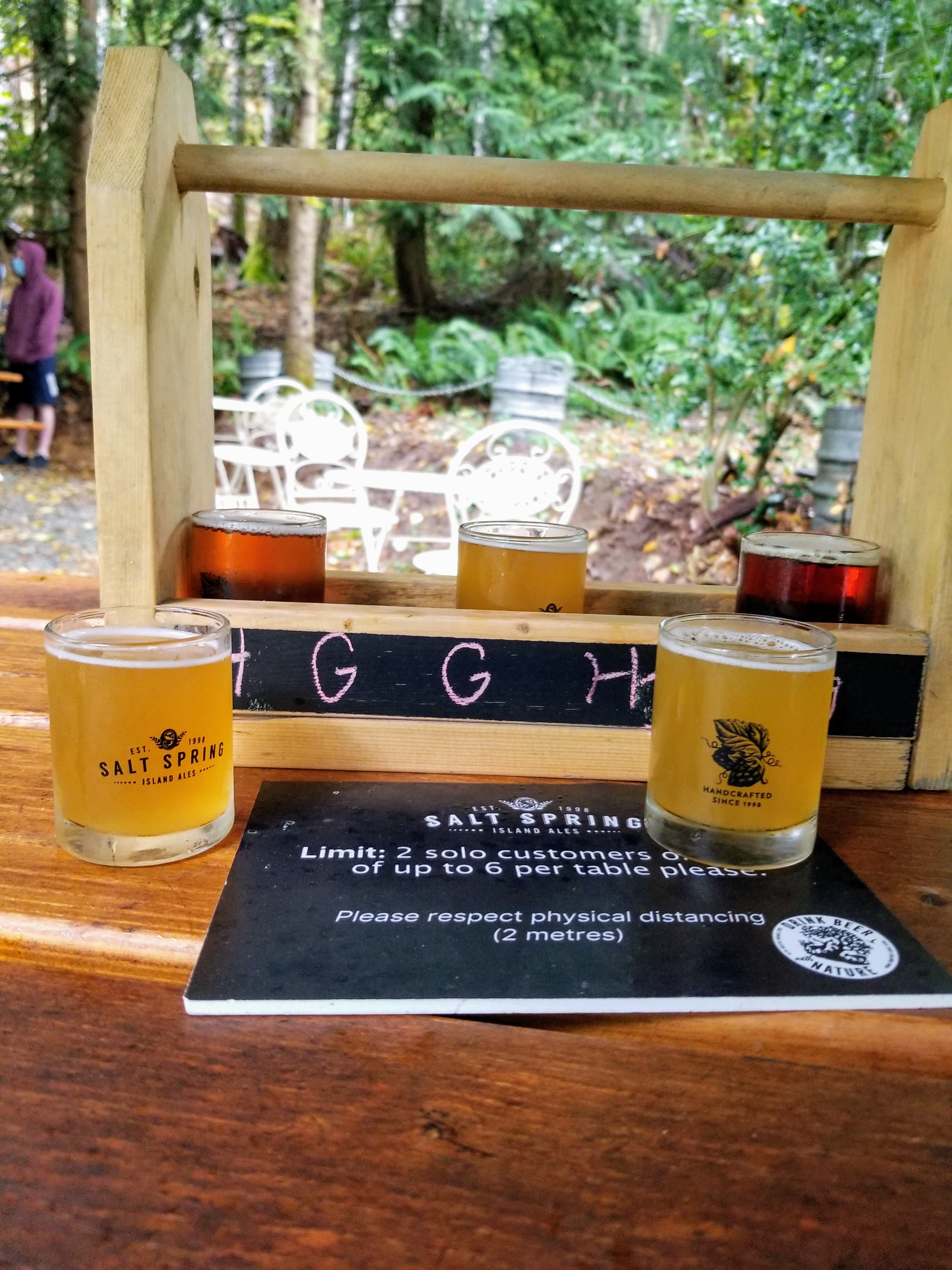 Salt Spring Island Ales: Beer flight outside