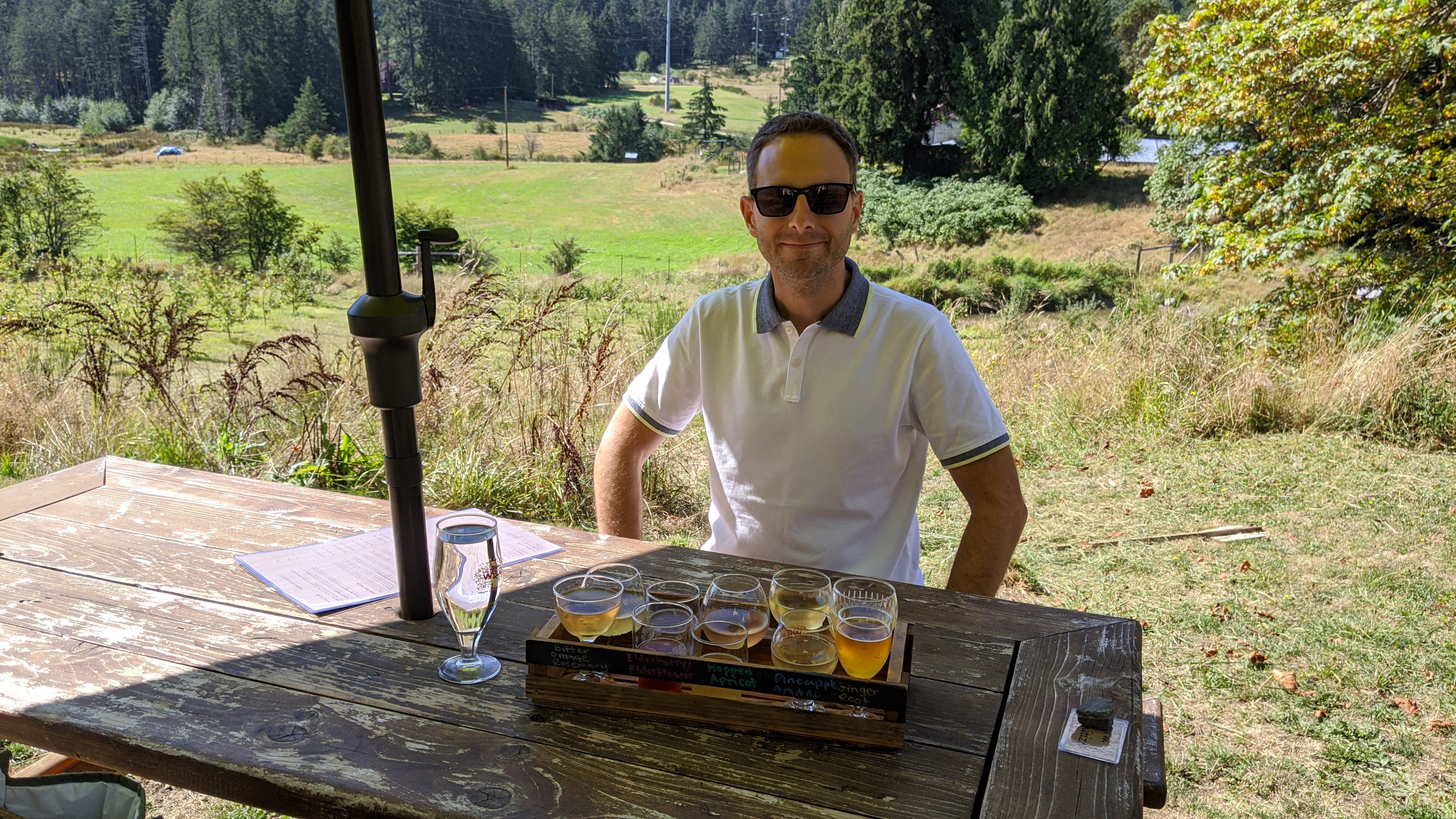 Salt Spring Wild Cider: Jason with a tasting flight of all their ciders