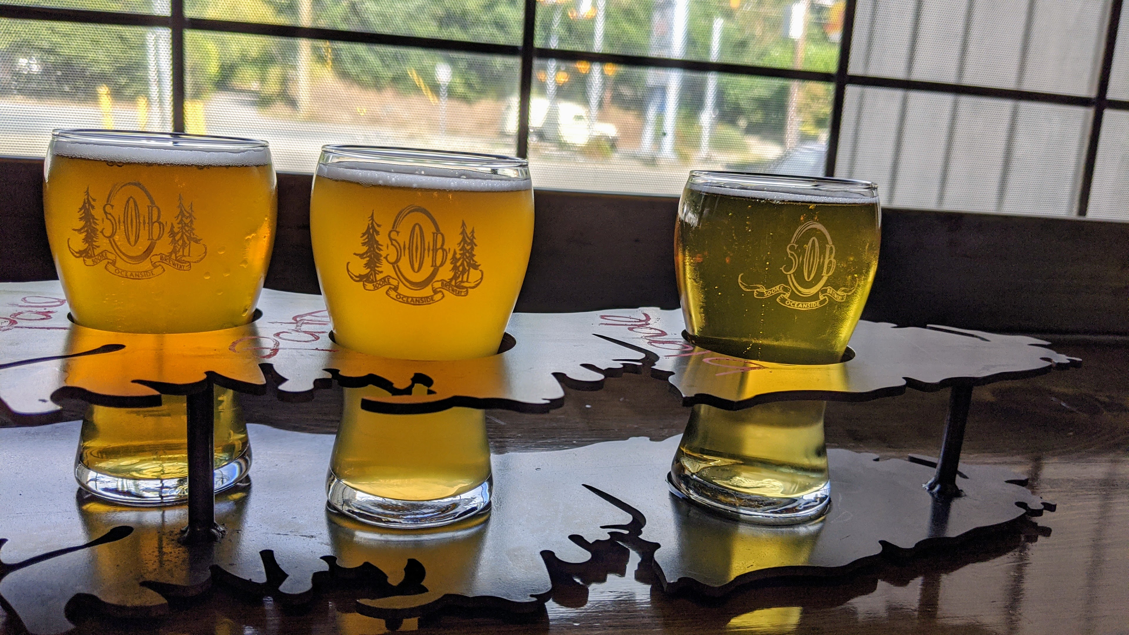 A beer flight at Sooke Oceanside Brewing in Sooke