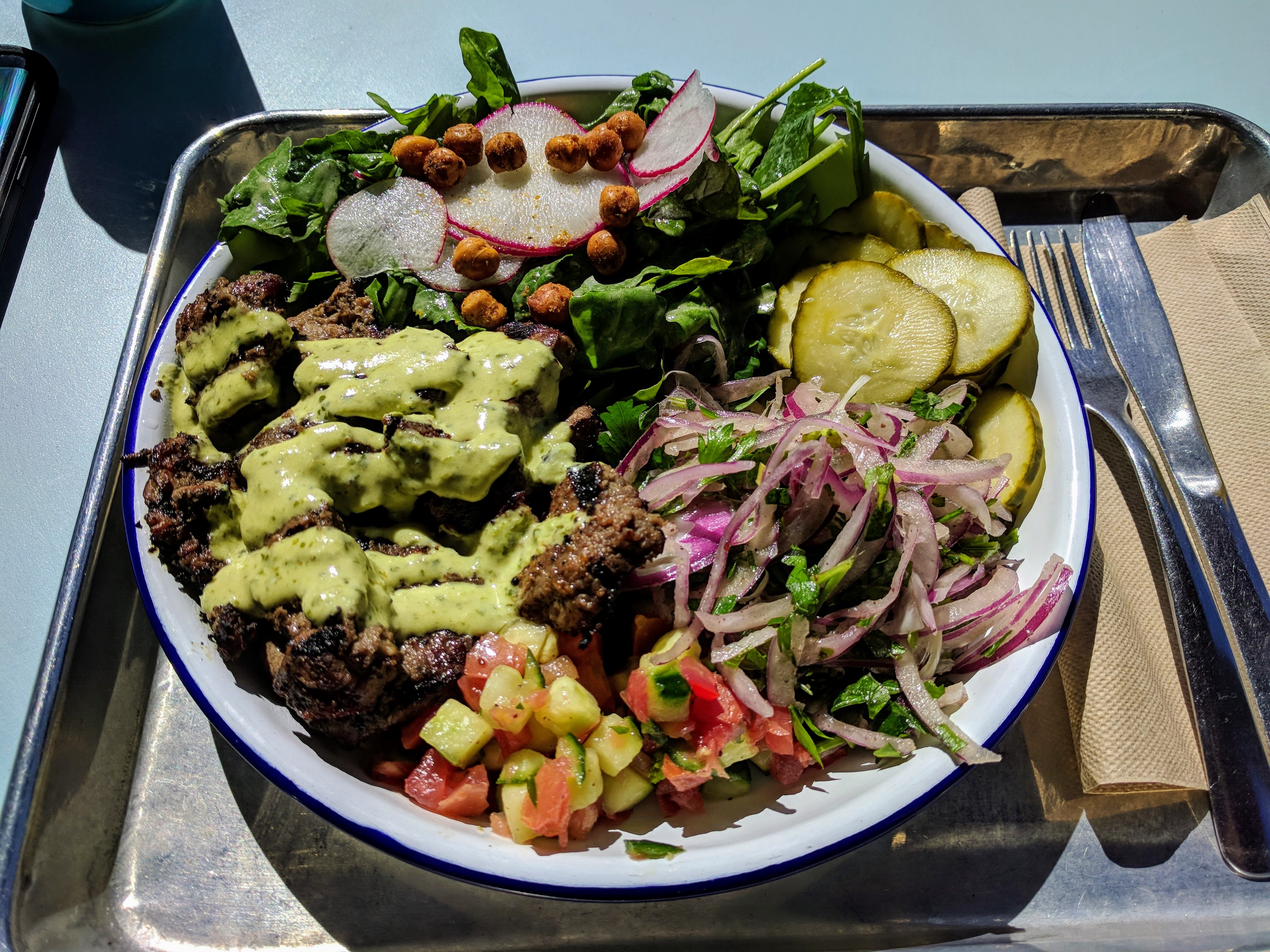 A steak bowl at Superbaba