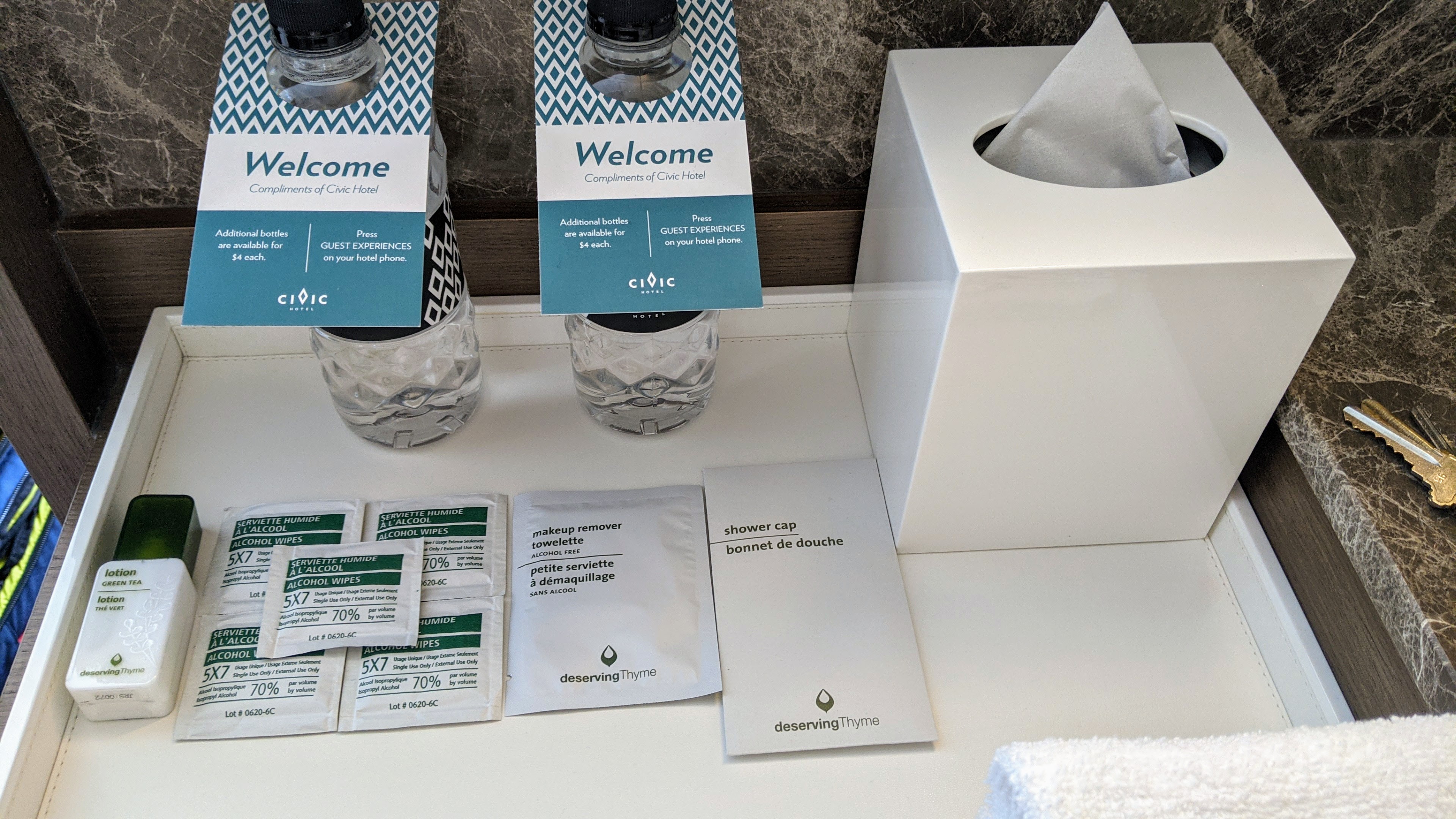 Civic Hotel - Water wipes, etc.