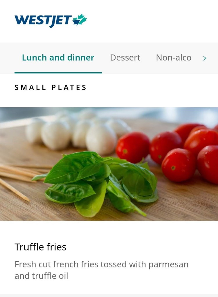 YYC WestJet Elevation Lounge: Menu