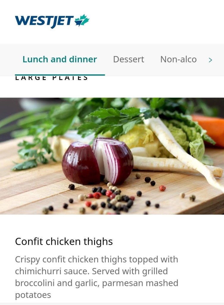 YYC WestJet Elevation Lounge: Menu