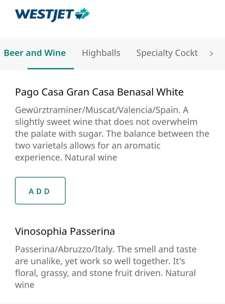 YYC WestJet Elevation Lounge: Menu