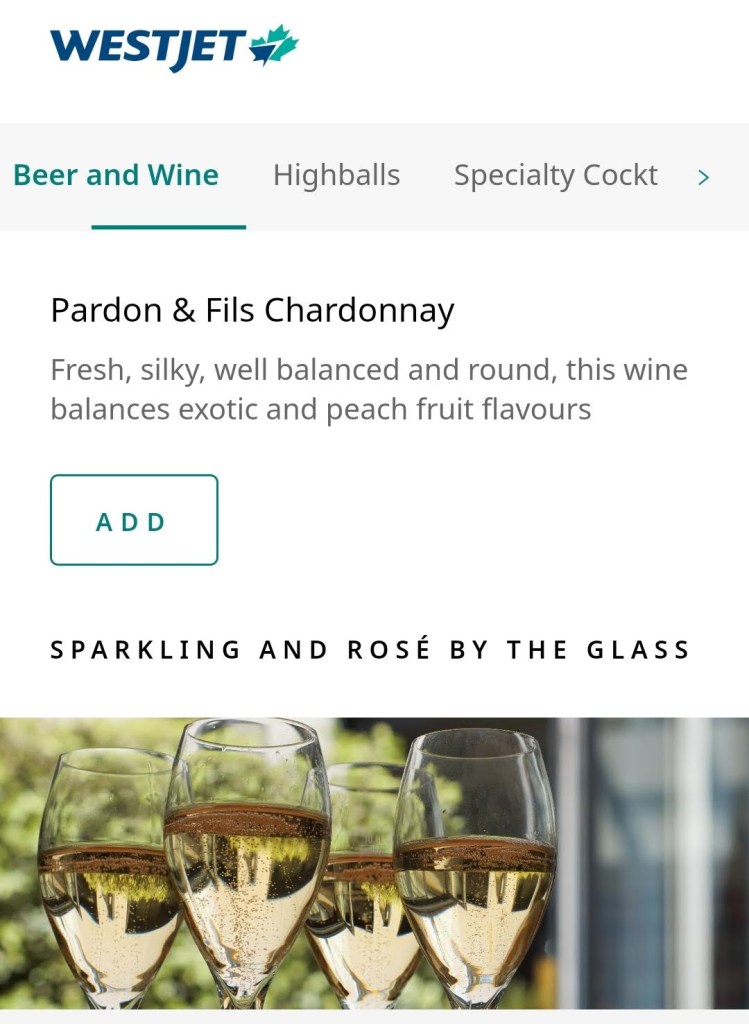 YYC WestJet Elevation Lounge: Menu